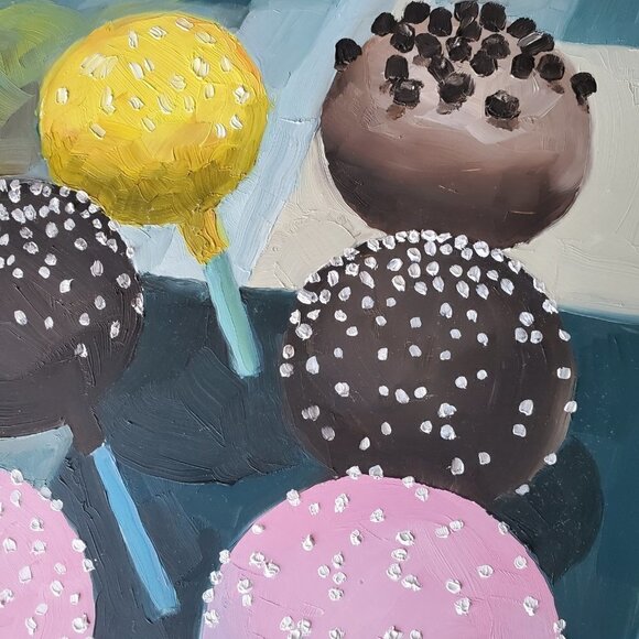 “Cake Pops“ Original oil painting on Cradled Wood Panel 8"w x 10"h x 2"d - Picture 4 of 8